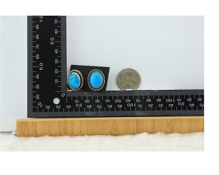 Navajo Cufflinks 925 Silver Native American Artist Natural Turquoise C.80's