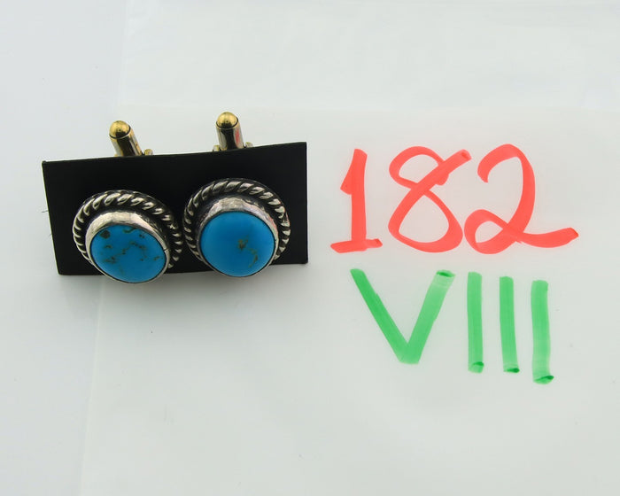Navajo Cufflinks 925 Silver Native American Artist Natural Turquoise C.80's