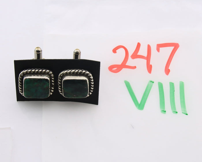 Navajo Cufflinks 925 Silver Native American Artist Natural Turquoise C.80's