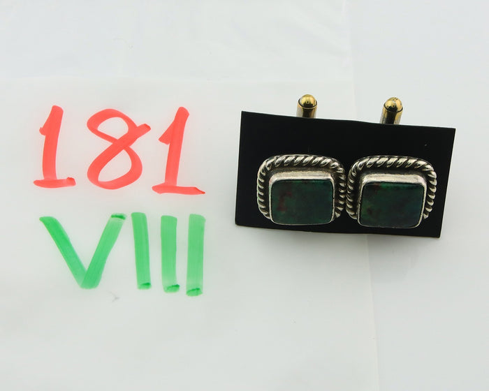 Navajo Cufflinks 925 Silver Native American Artist Natural Turquoise C.80's