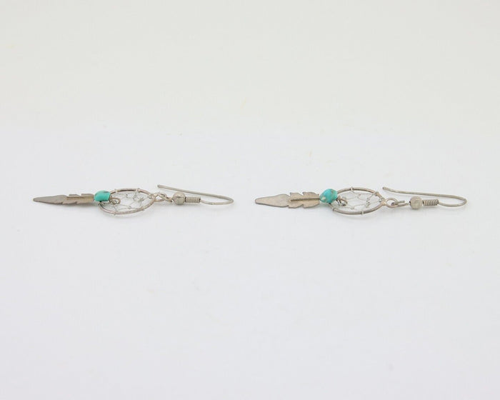 Navajo Dangle Dream Catcher Earrings 925 Silver Blue Turquoise Native Artist C80