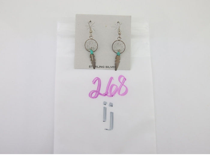 Navajo Dangle Dream Catcher Earrings 925 Silver Blue Turquoise Native Artist C80