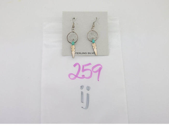 Navajo Dangle Dream Catcher Earrings 925 Silver Blue Turquoise Native Artist C80
