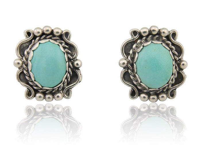 Navajo Dangle Earrings 925 Natural Turquoise Native Artist Signed VM C.80's