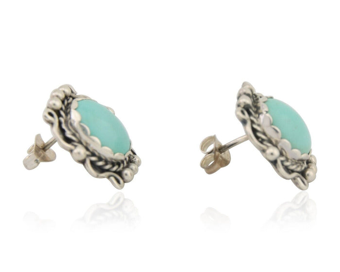 Navajo Dangle Earrings 925 Natural Turquoise Native Artist Signed VM C.80's