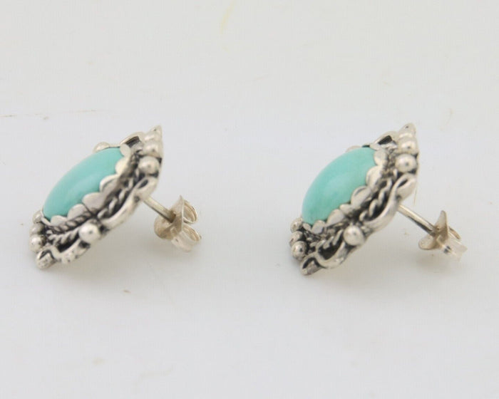 Navajo Dangle Earrings 925 Natural Turquoise Native Artist Signed VM C.80's