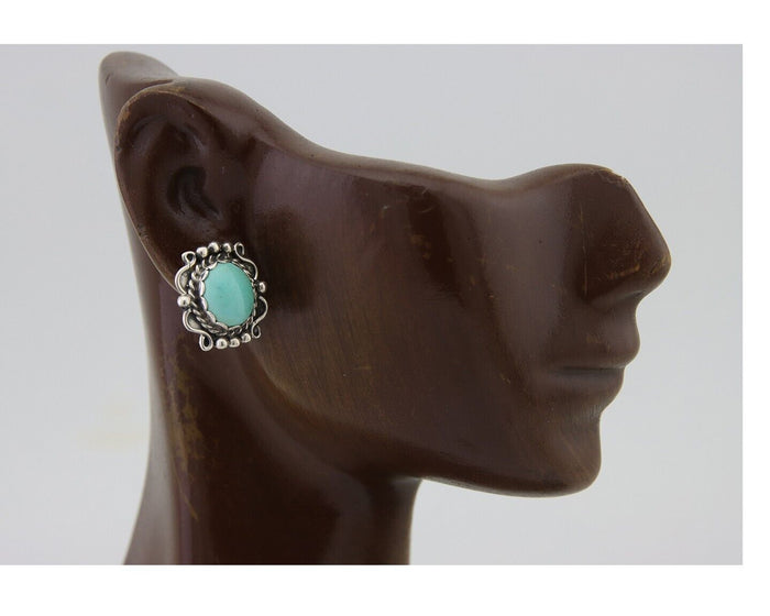 Navajo Dangle Earrings 925 Natural Turquoise Native Artist Signed VM C.80's
