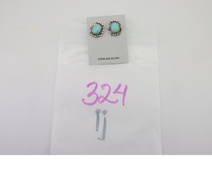 Navajo Dangle Earrings 925 Natural Turquoise Native Artist Signed VM C.80's