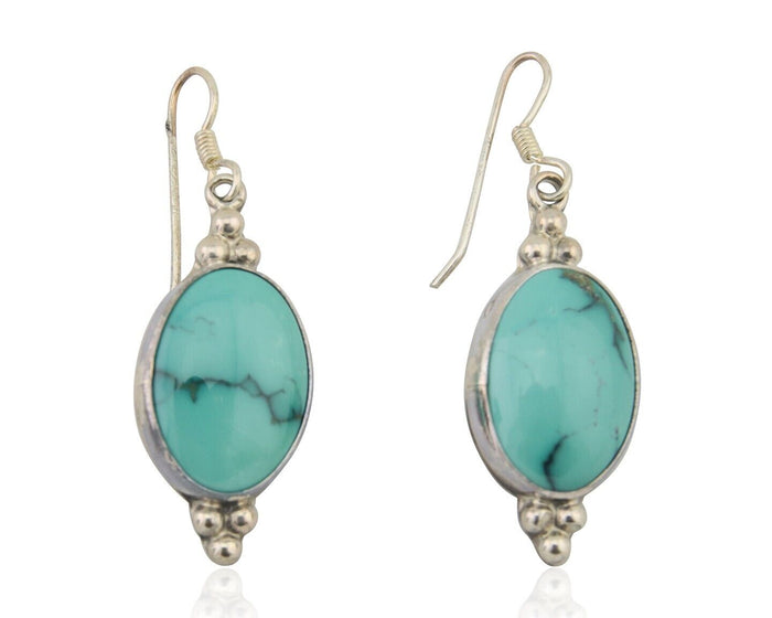 Navajo Dangle Earrings 925 Natural Turquoise Native Inca Mfg C.80's