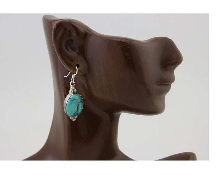 Navajo Dangle Earrings 925 Natural Turquoise Native Inca Mfg C.80's