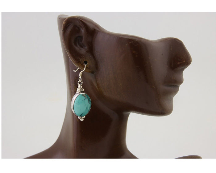 Navajo Dangle Earrings 925 Natural Turquoise Native Inca Mfg C.80's