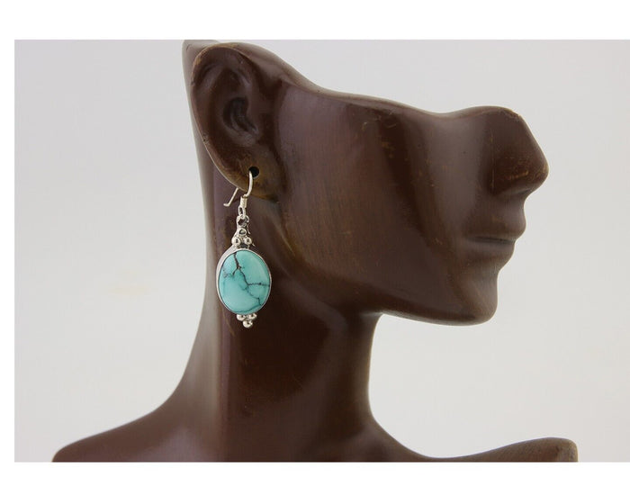 Navajo Dangle Earrings 925 Natural Turquoise Native Inca Mfg C.80's