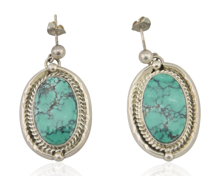 Navajo Dangle Earrings 925 Natural Turquoise Signed RAMONA C.80's