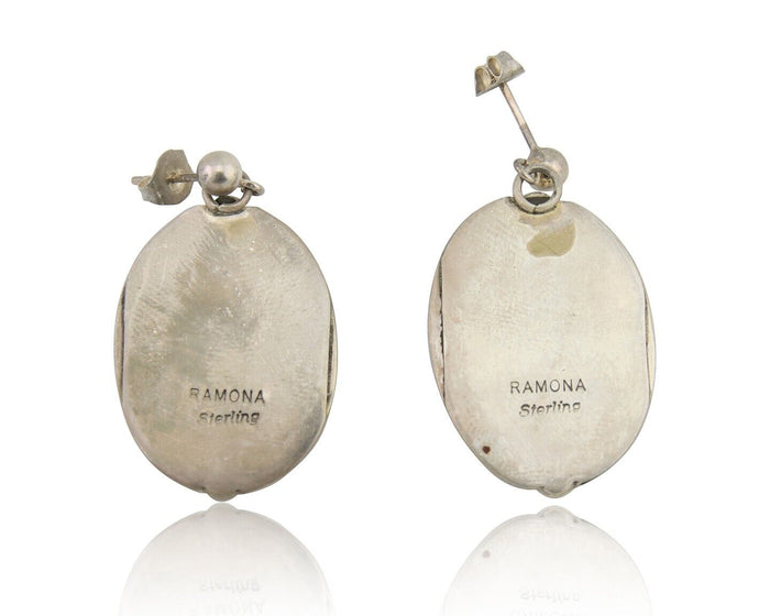 Navajo Dangle Earrings 925 Natural Turquoise Signed RAMONA C.80's
