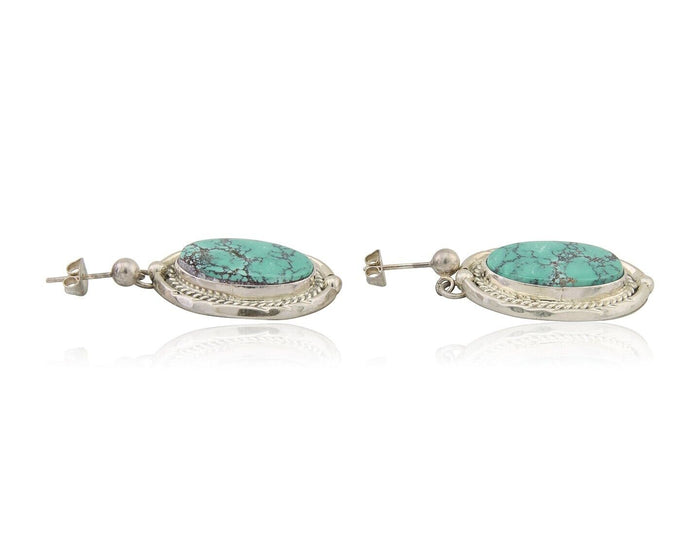 Navajo Dangle Earrings 925 Natural Turquoise Signed RAMONA C.80's
