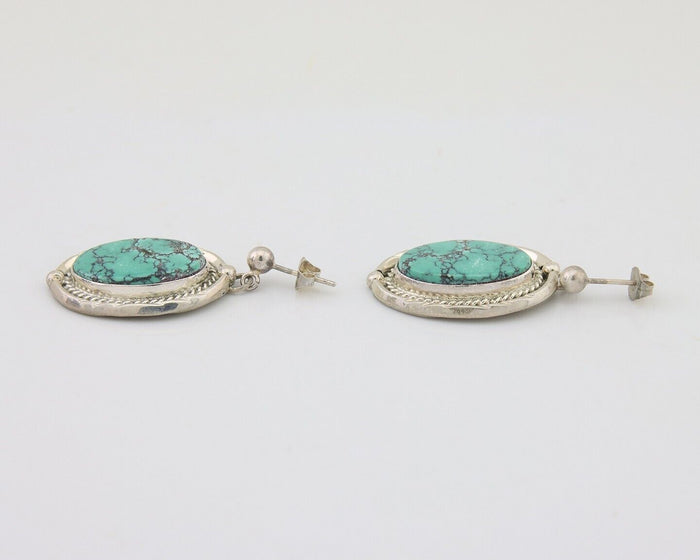 Navajo Dangle Earrings 925 Natural Turquoise Signed RAMONA C.80's