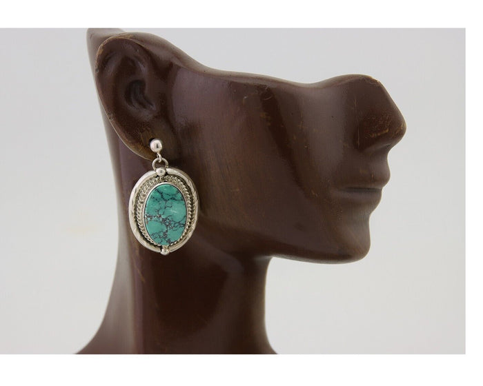 Navajo Dangle Earrings 925 Natural Turquoise Signed RAMONA C.80's