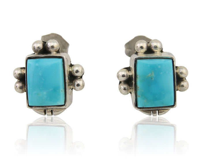 Navajo Dangle Earrings 925 Natural Turquoise Signed Wilson Padilla C.80's