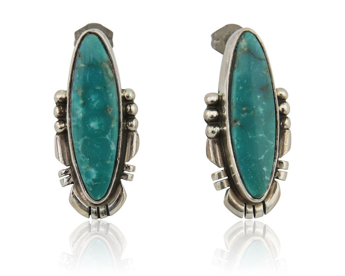 Navajo Dangle Earrings 925 Natural Turquoise Signed Wilson Padilla C.80's