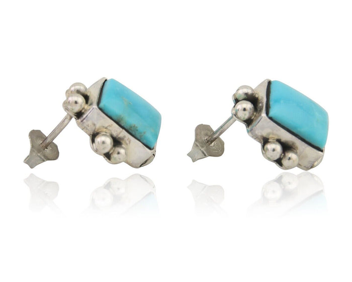 Navajo Dangle Earrings 925 Natural Turquoise Signed Wilson Padilla C.80's