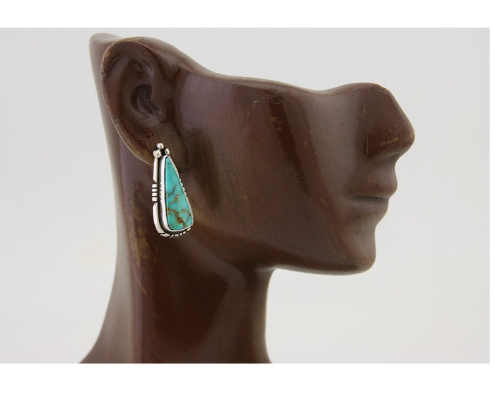 Navajo Dangle Earrings 925 Natural Turquoise Signed Wilson Padilla C.80's