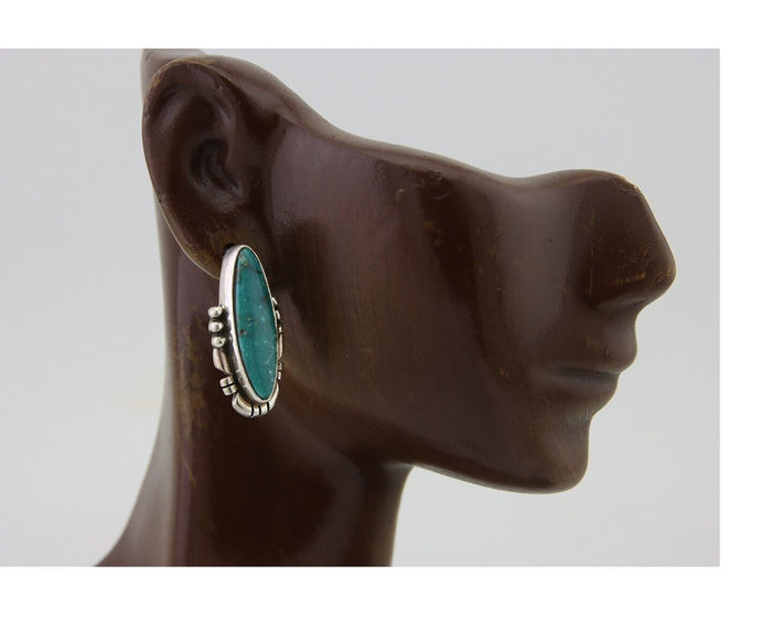 Navajo Dangle Earrings 925 Natural Turquoise Signed Wilson Padilla C.80's