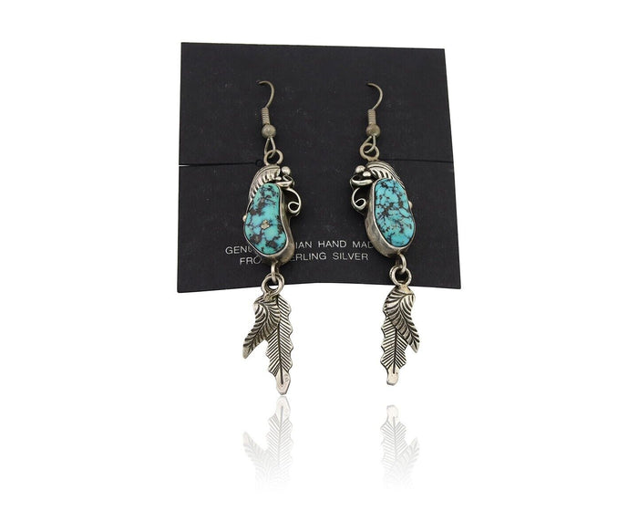 Navajo Dangle Earrings 925 Silver Blue Native American Artist C.80's