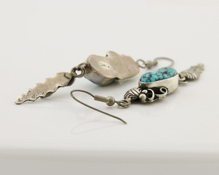 Navajo Dangle Earrings 925 Silver Blue Native American Artist C.80's
