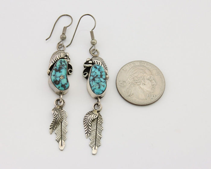 Navajo Dangle Earrings 925 Silver Blue Native American Artist C.80's