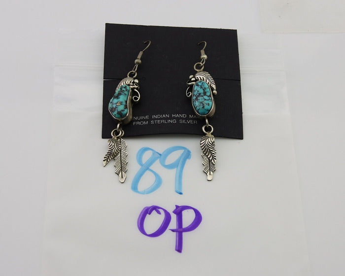 Navajo Dangle Earrings 925 Silver Blue Native American Artist C.80's