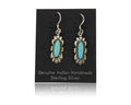 Navajo Dangle Earrings 925 Silver Blue Turquoise Artist Signed Square C.80's