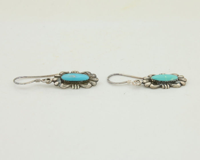 Navajo Dangle Earrings 925 Silver Blue Turquoise Artist Signed Square C.80's