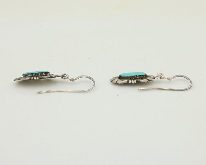 Navajo Dangle Earrings 925 Silver Blue Turquoise Artist Signed Square C.80's