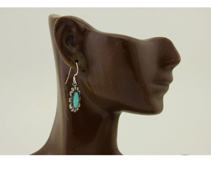 Navajo Dangle Earrings 925 Silver Blue Turquoise Artist Signed Square C.80's