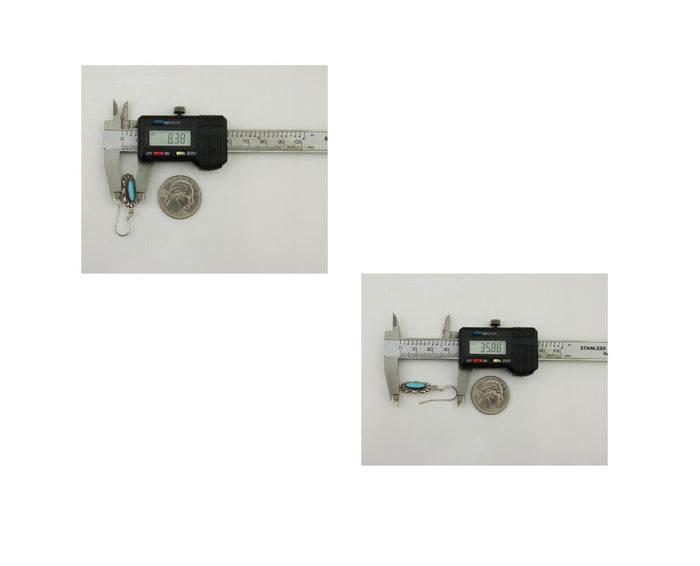 Navajo Dangle Earrings 925 Silver Blue Turquoise Artist Signed Square C.80's