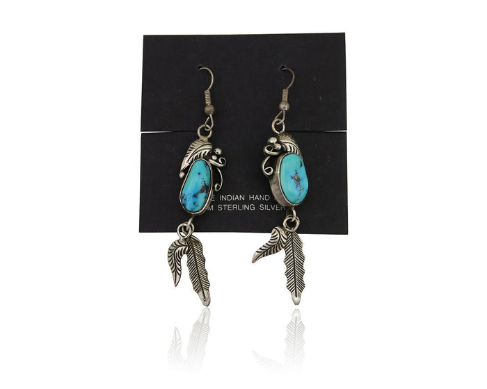 Navajo Dangle Earrings 925 Silver Blue Turquoise Native American Artist C.80's
