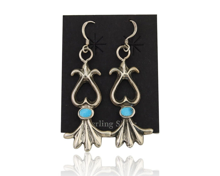 Navajo Dangle Earrings 925 Silver Blue Turquoise Native American Artist C.80's