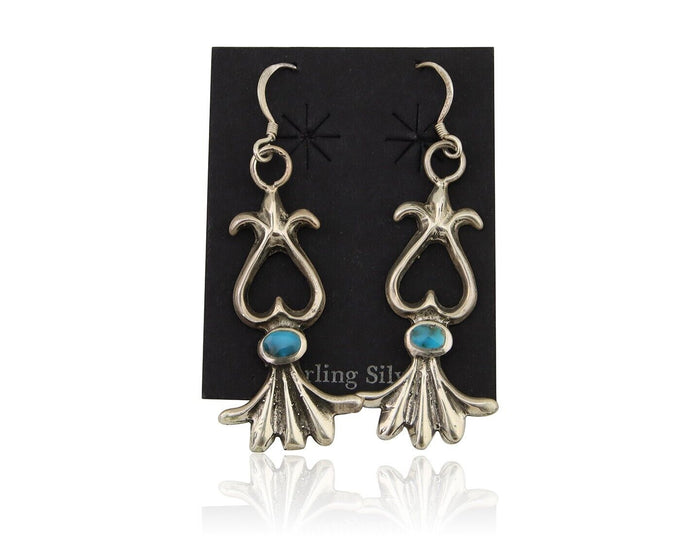 Navajo Dangle Earrings 925 Silver Blue Turquoise Native American Artist C.80's