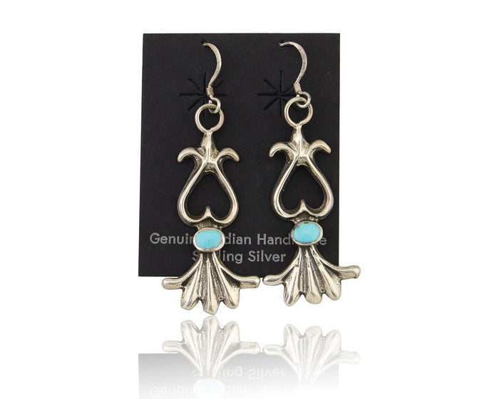 Navajo Dangle Earrings 925 Silver Blue Turquoise Native American Artist C.80's