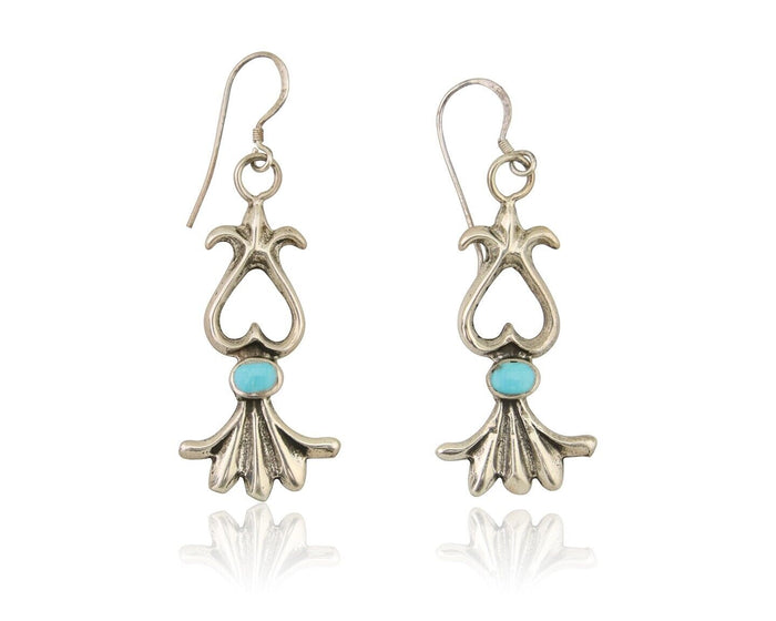 Navajo Dangle Earrings 925 Silver Blue Turquoise Native American Artist C.80's