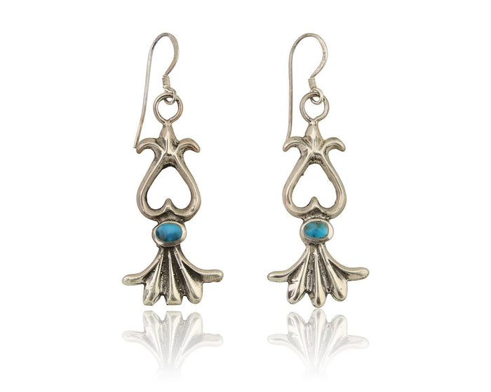 Navajo Dangle Earrings 925 Silver Blue Turquoise Native American Artist C.80's