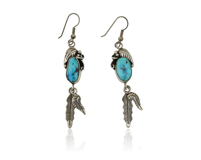 Navajo Dangle Earrings 925 Silver Blue Turquoise Native American Artist C.80's