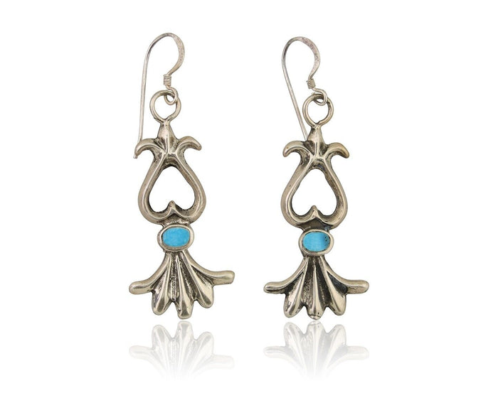 Navajo Dangle Earrings 925 Silver Blue Turquoise Native American Artist C.80's
