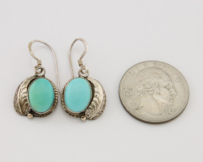 Navajo Dangle Earrings 925 Silver Blue Turquoise Native American Artist C.80's
