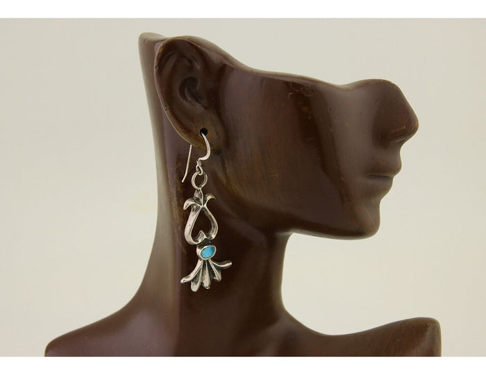 Navajo Dangle Earrings 925 Silver Blue Turquoise Native American Artist C.80's