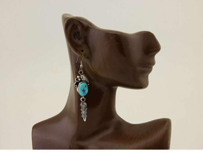 Navajo Dangle Earrings 925 Silver Blue Turquoise Native American Artist C.80's