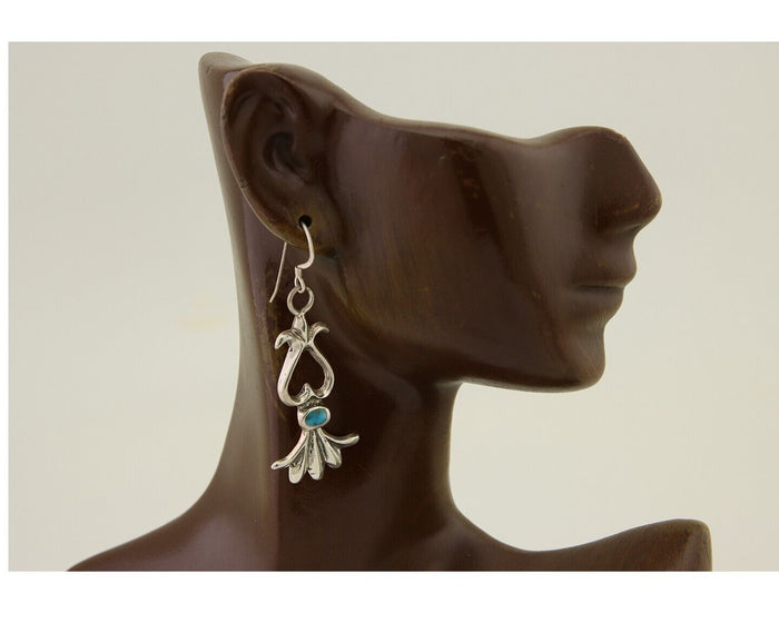 Navajo Dangle Earrings 925 Silver Blue Turquoise Native American Artist C.80's