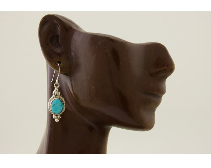 Navajo Dangle Earrings 925 Silver Blue Turquoise Native American Artist C.80's