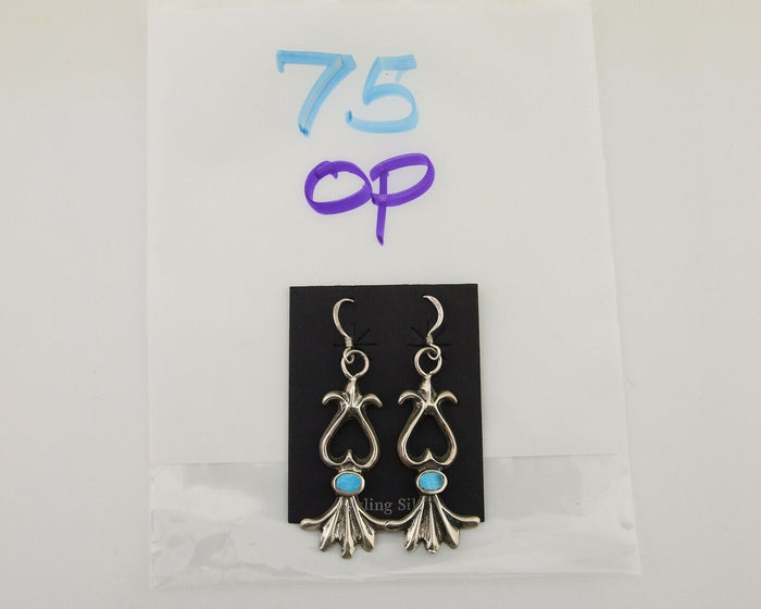 Navajo Dangle Earrings 925 Silver Blue Turquoise Native American Artist C.80's