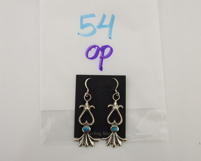 Navajo Dangle Earrings 925 Silver Blue Turquoise Native American Artist C.80's